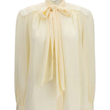 Bow Blouse with embroidered shoulders