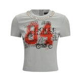 Jersey T-shirt with print and crystals