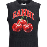 Wool Vest with graphic cherries