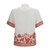 Linen shirt with floral print and short sleeves