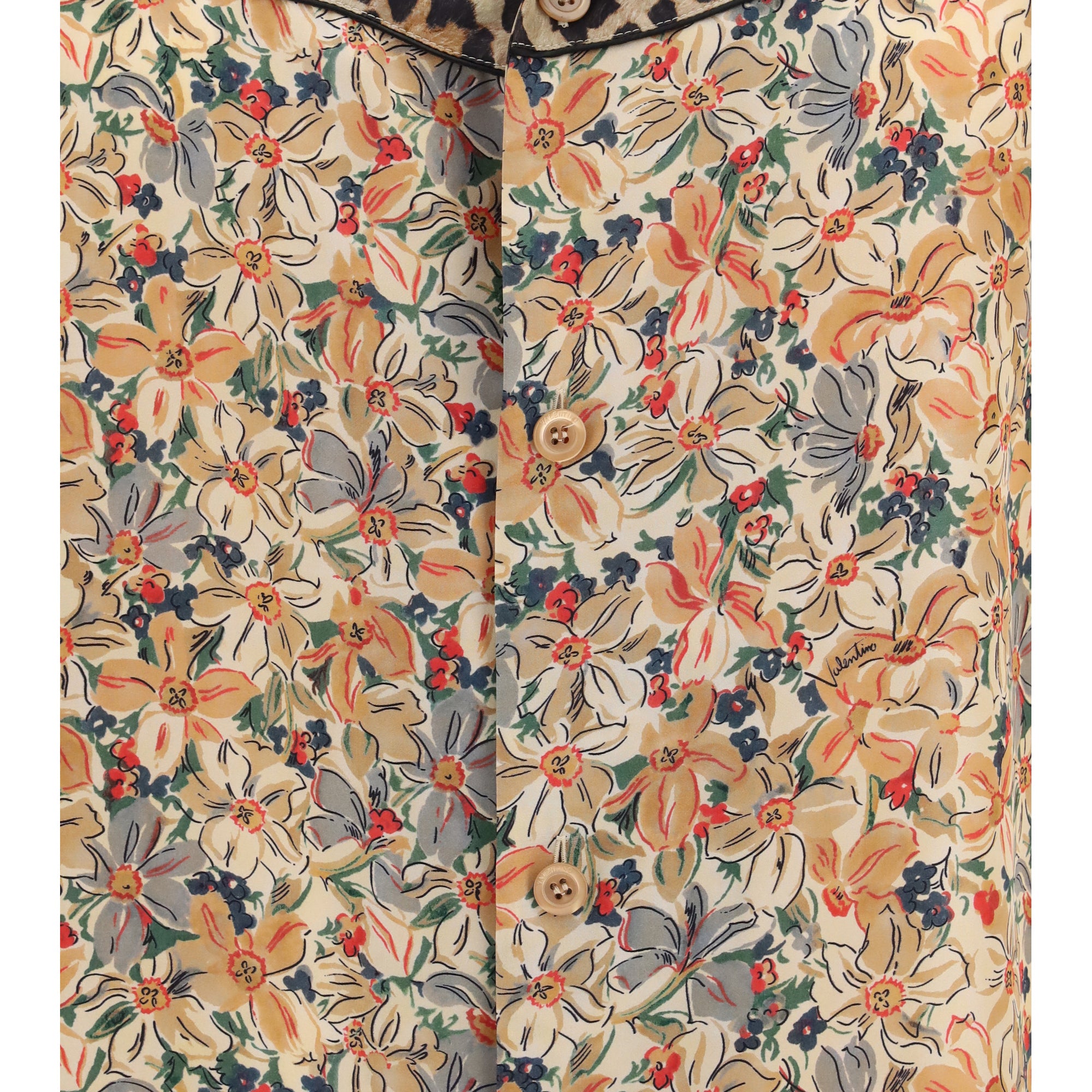 Short-sleeve floral and leopard print Shirt