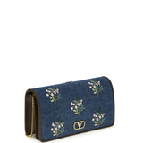 Mini VLogo Signature Shoulder Bag in denim with floral embroidery