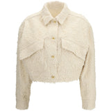 Fuzzy dyed denim outerwear Jacket with monili