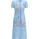 Midi lace Dress with bow collar