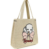 Raffia Tote Bag with poodle