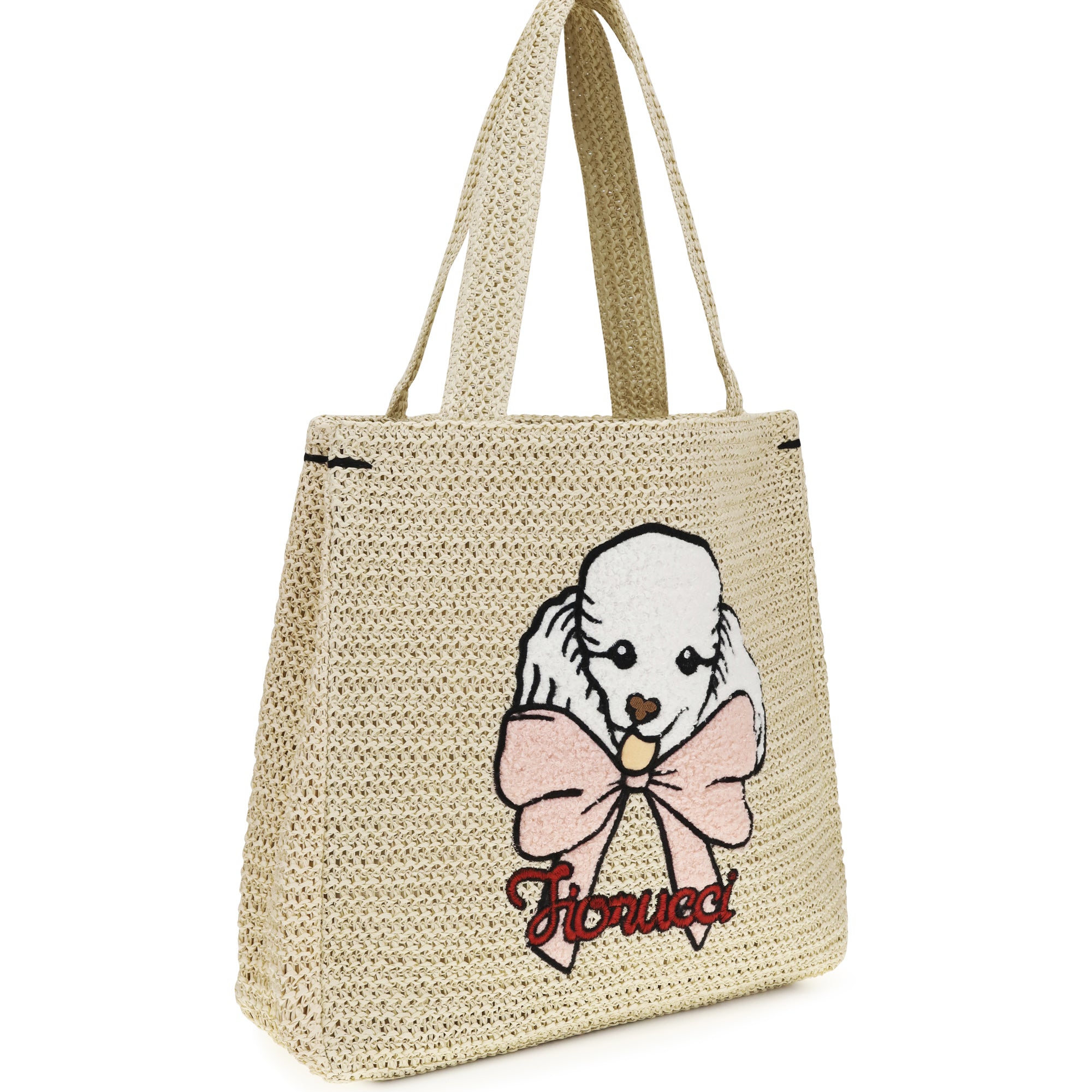 Raffia Tote Bag with poodle