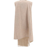 High-neck wool Cape with concealed closure and fringes