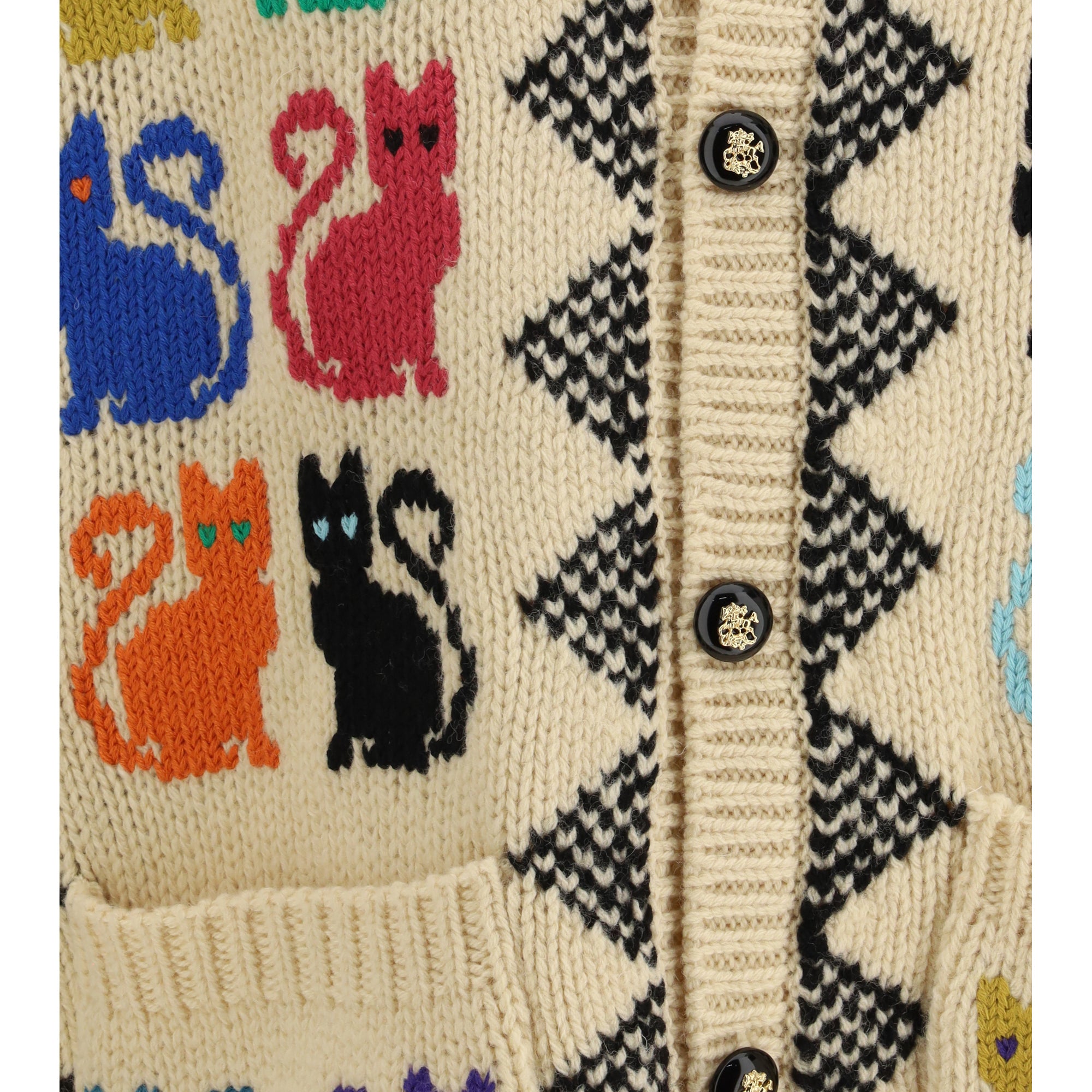 Cardigan with Le Chat de la Maison jacquard motif