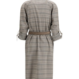 Wool Check Dress with a shawl collar
