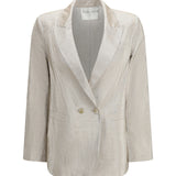 Double-Breasted Jacket in linen and lurex with jewel buttons