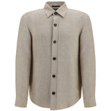 Crossover Overshirt in a linen, wool and silk blend