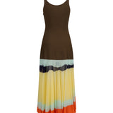 Long Dress with color-striped skirt