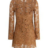 Tan Lace Bow Mini Dress