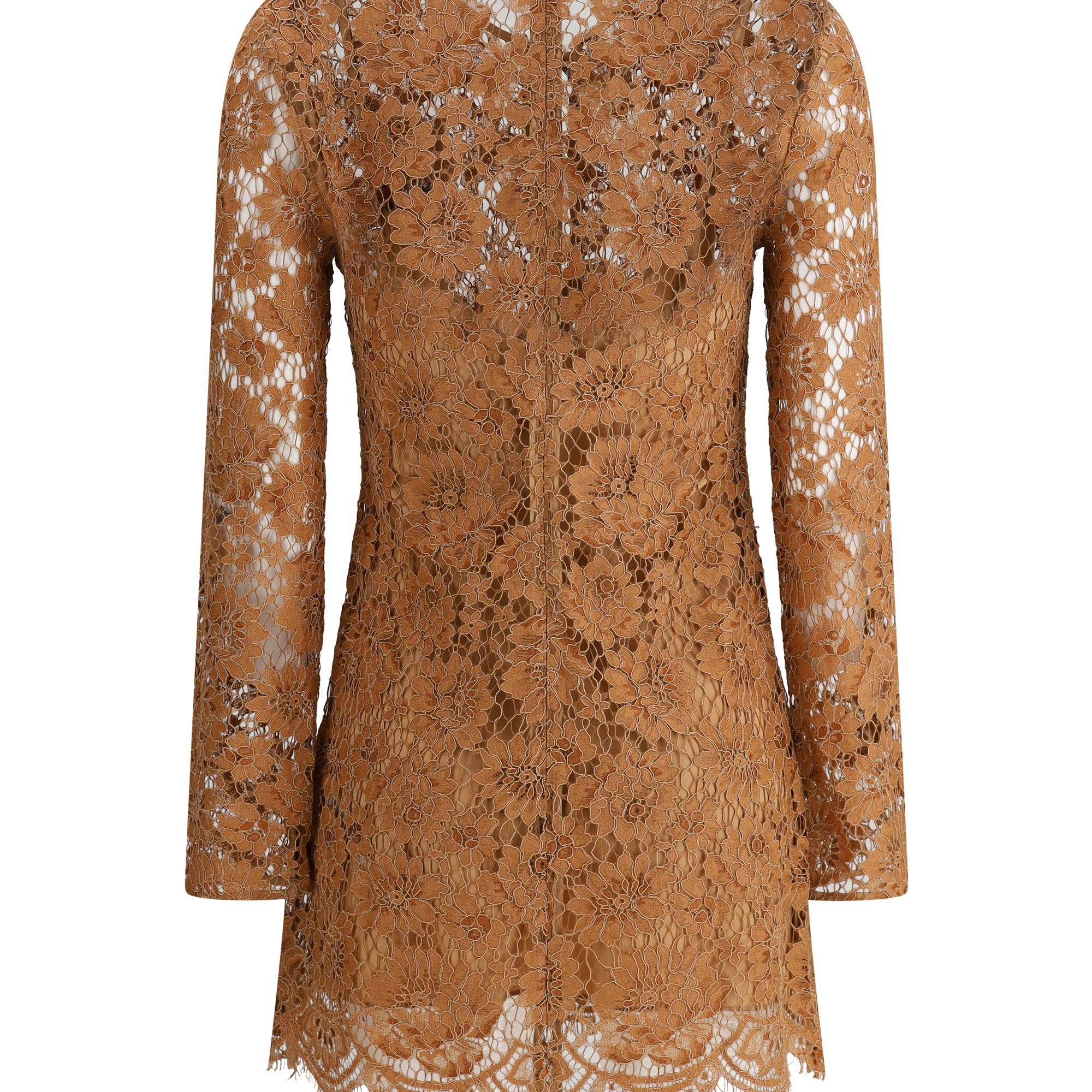 Tan Lace Bow Mini Dress