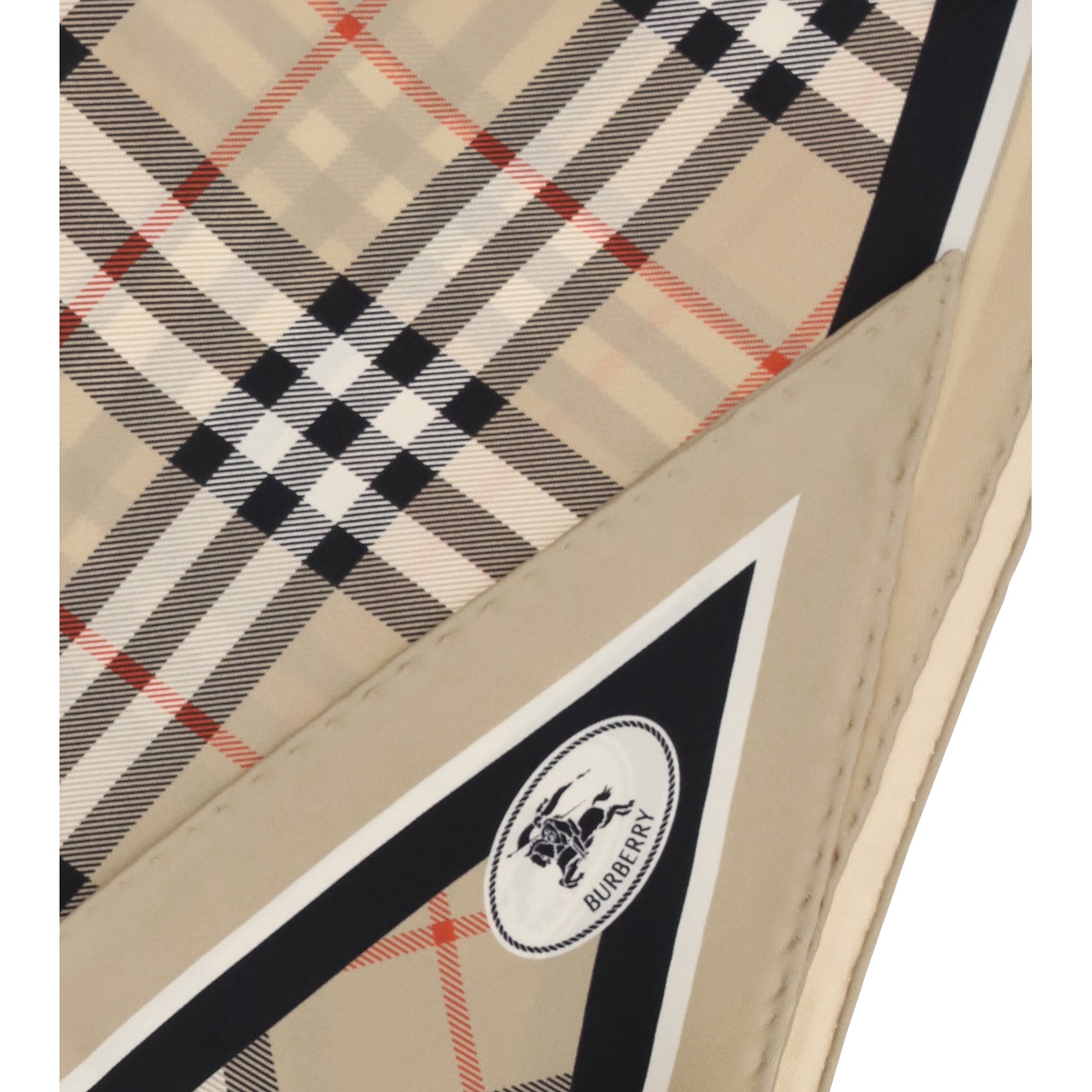 Check silk Scarf with Knight Stamp