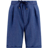 Linen and virgin wool chevron Bermuda Shorts