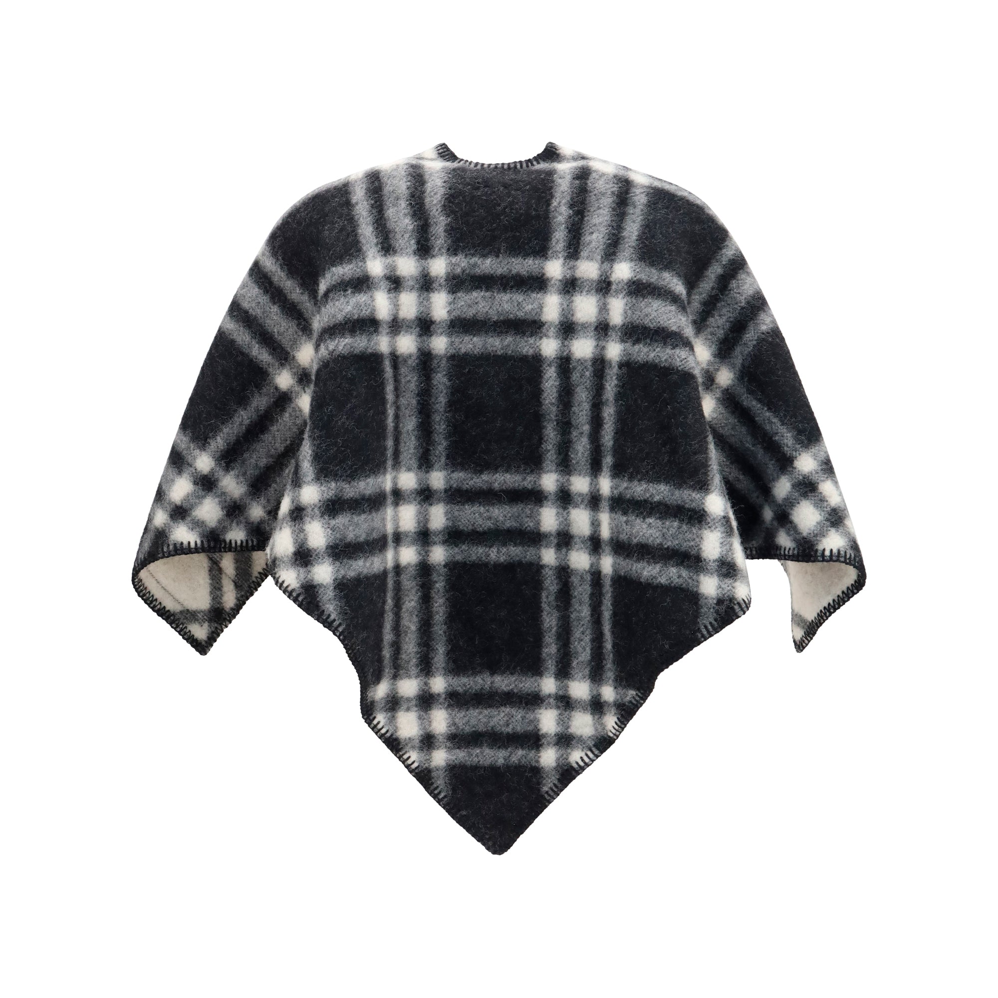 Short wool Check Poncho