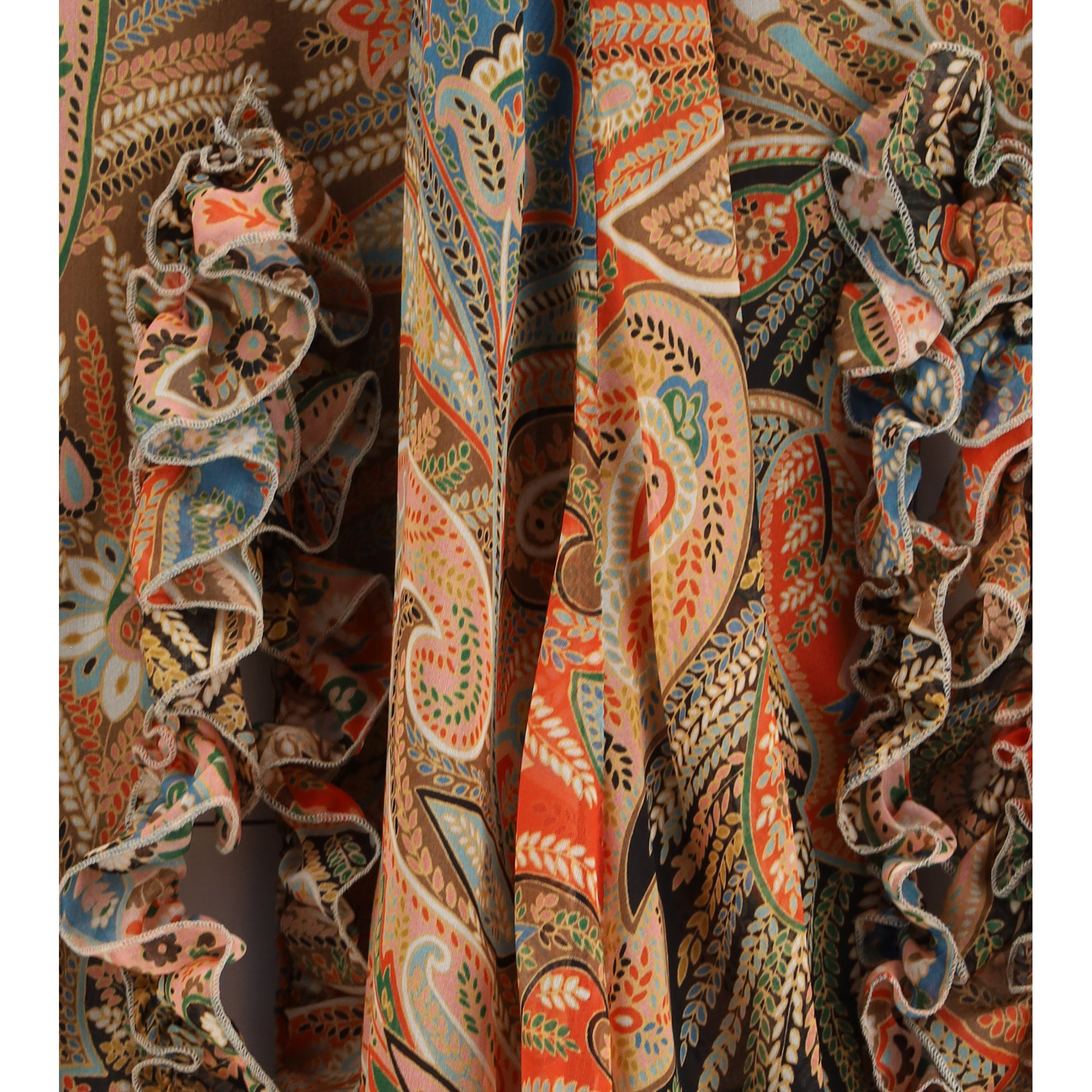 Silk long Skirt with flounce and paisley motif