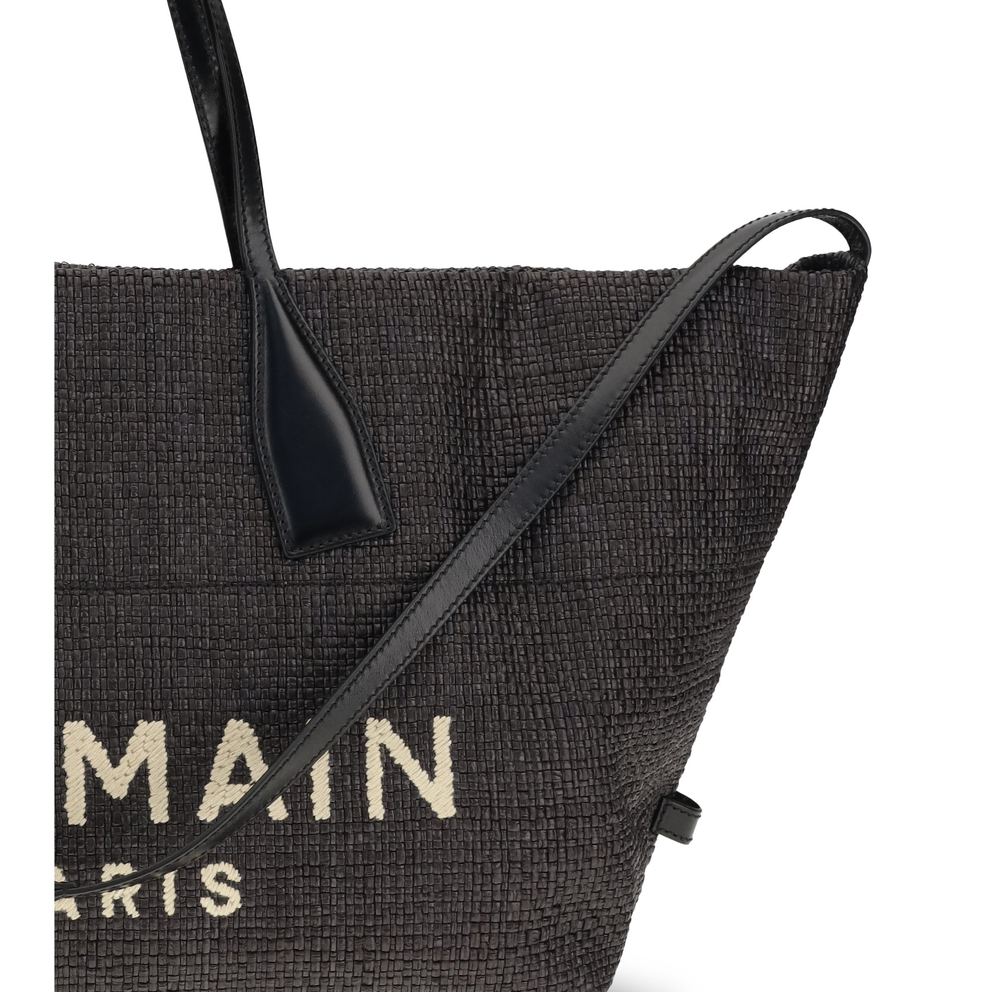 Track Shoulder Bag in leather and raffia
