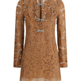 Tan Lace Bow Mini Dress