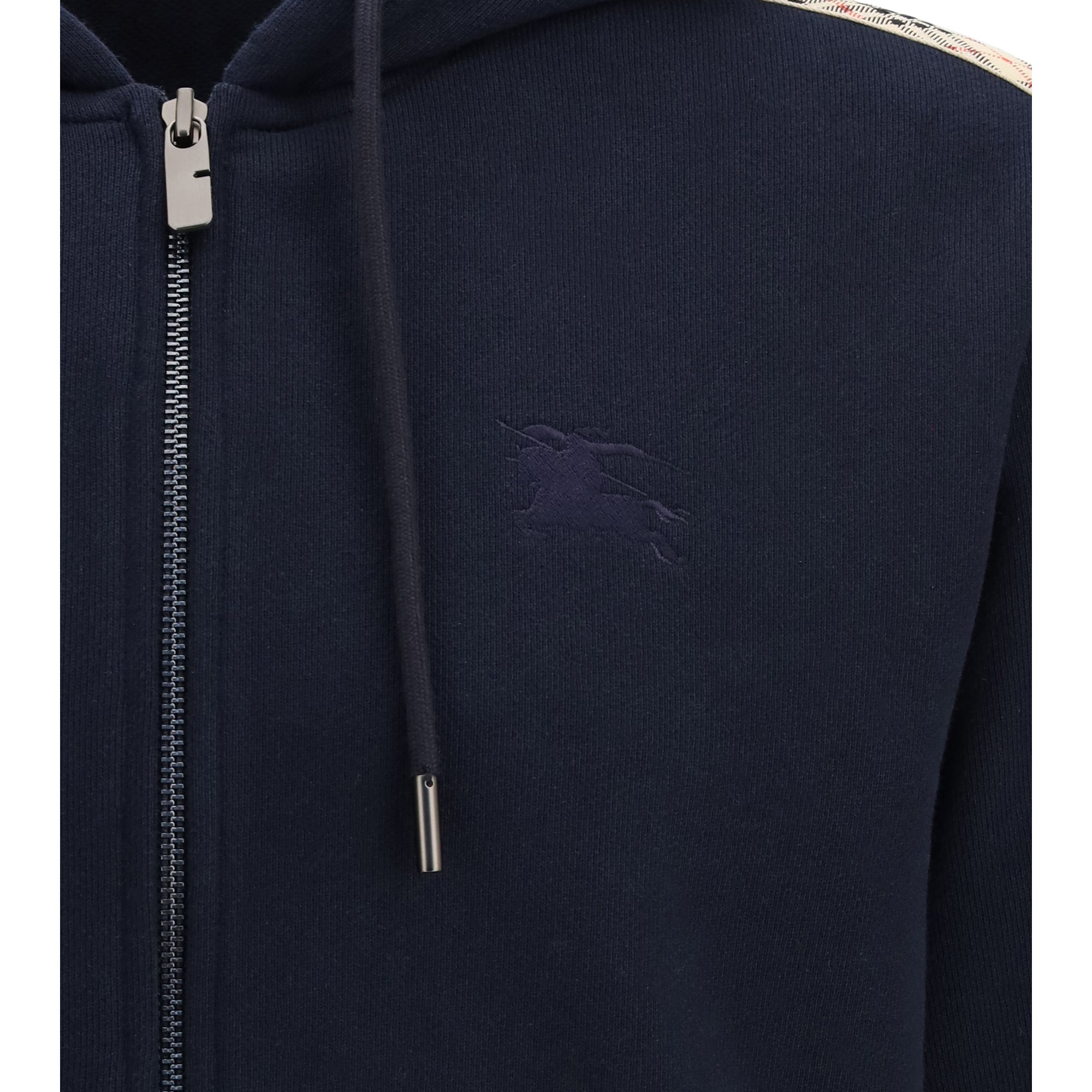 Check Trim Cotton Zip Hoodie