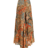 Silk long Skirt with flounce and paisley motif
