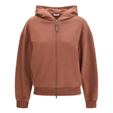 Hooded smooth cotton Sweatshirt with shiny zipper pull