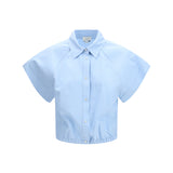 Short-sleeve Shirt in striped viscose and linen canvas