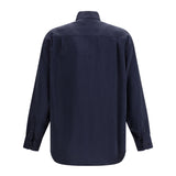 Washed silk Shirt with band collar