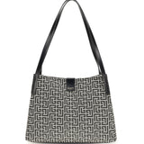 Jacquard and leather Tote Bag