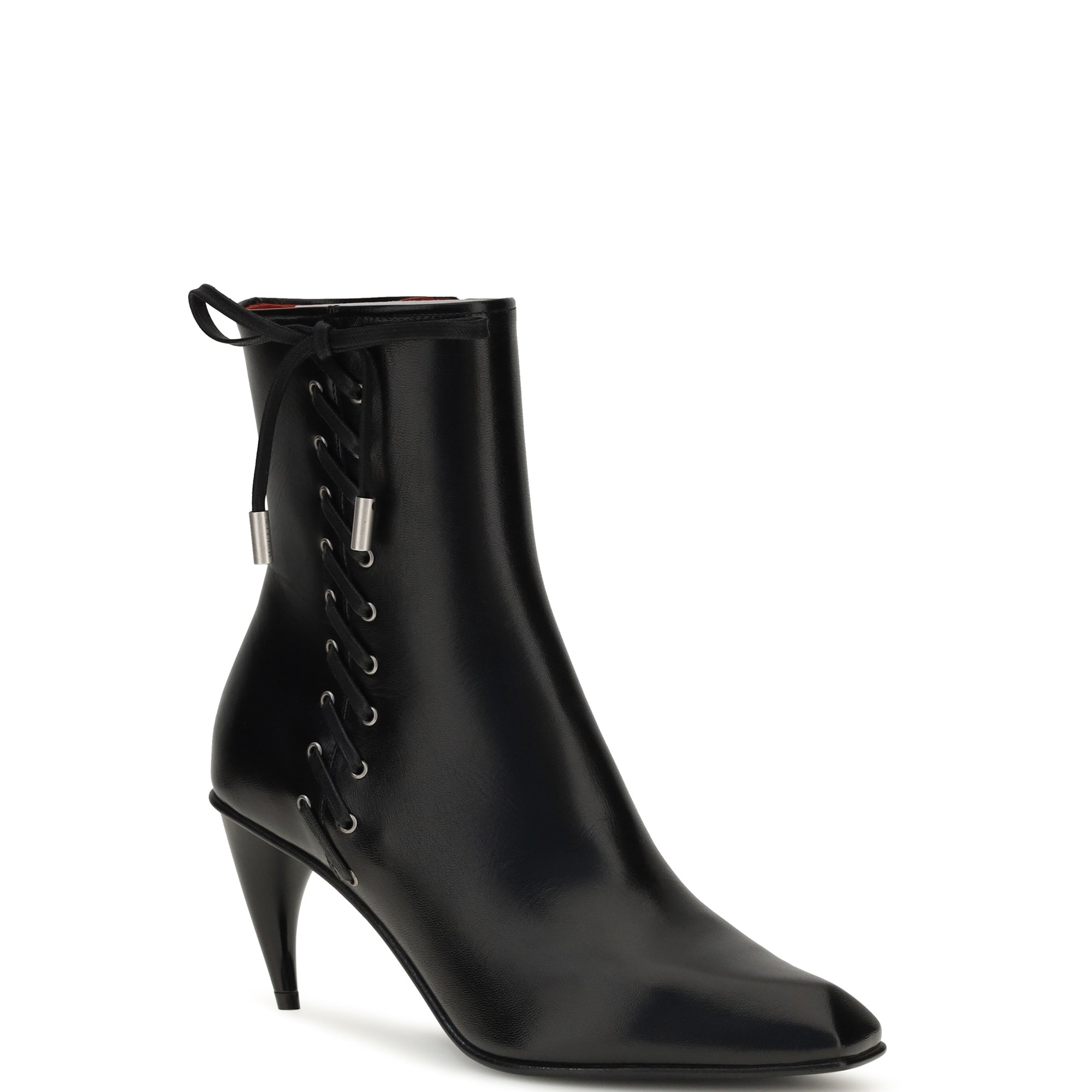 Curved-heel Ankle Boots with side lacing