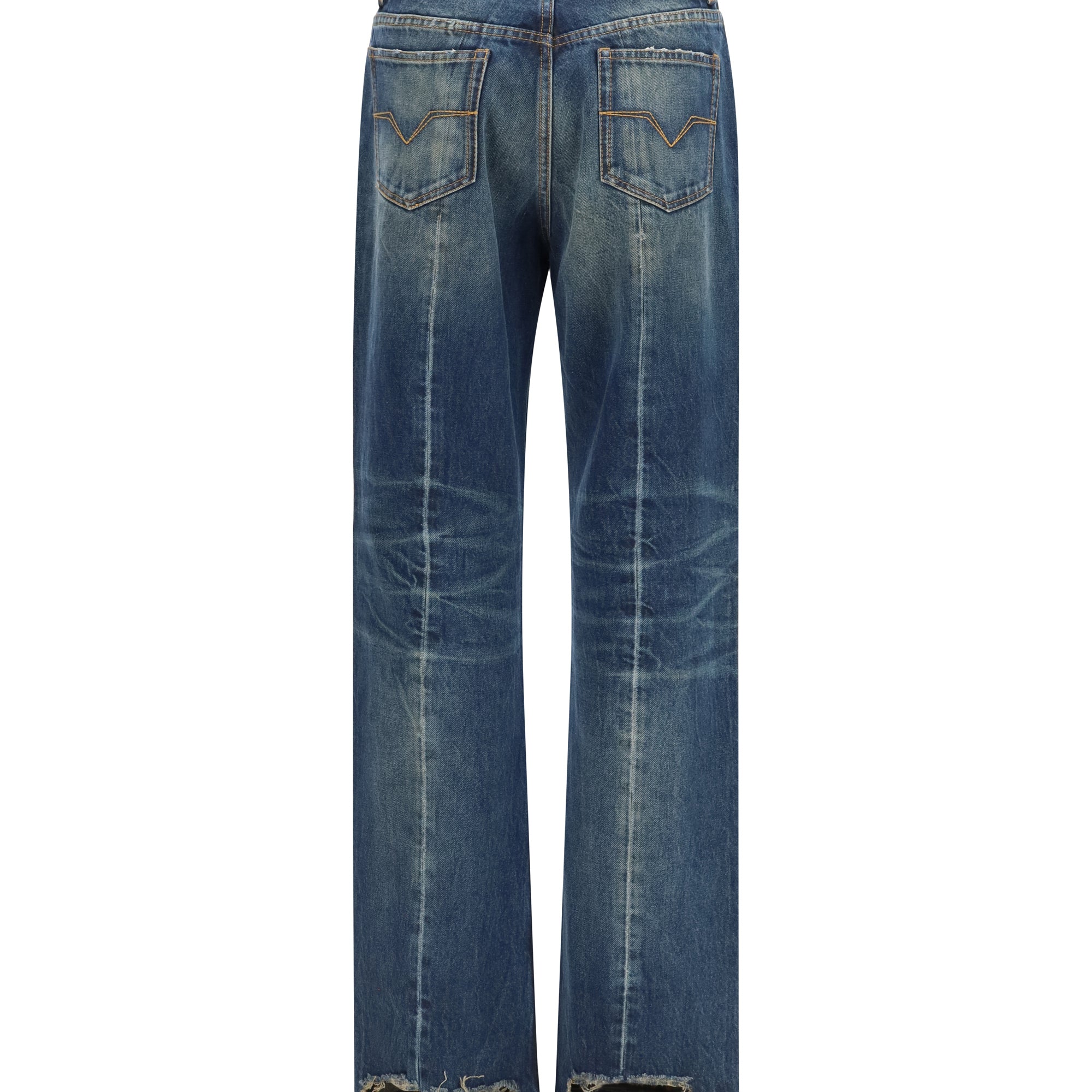 Distressed straight-leg cotton denim Jeans