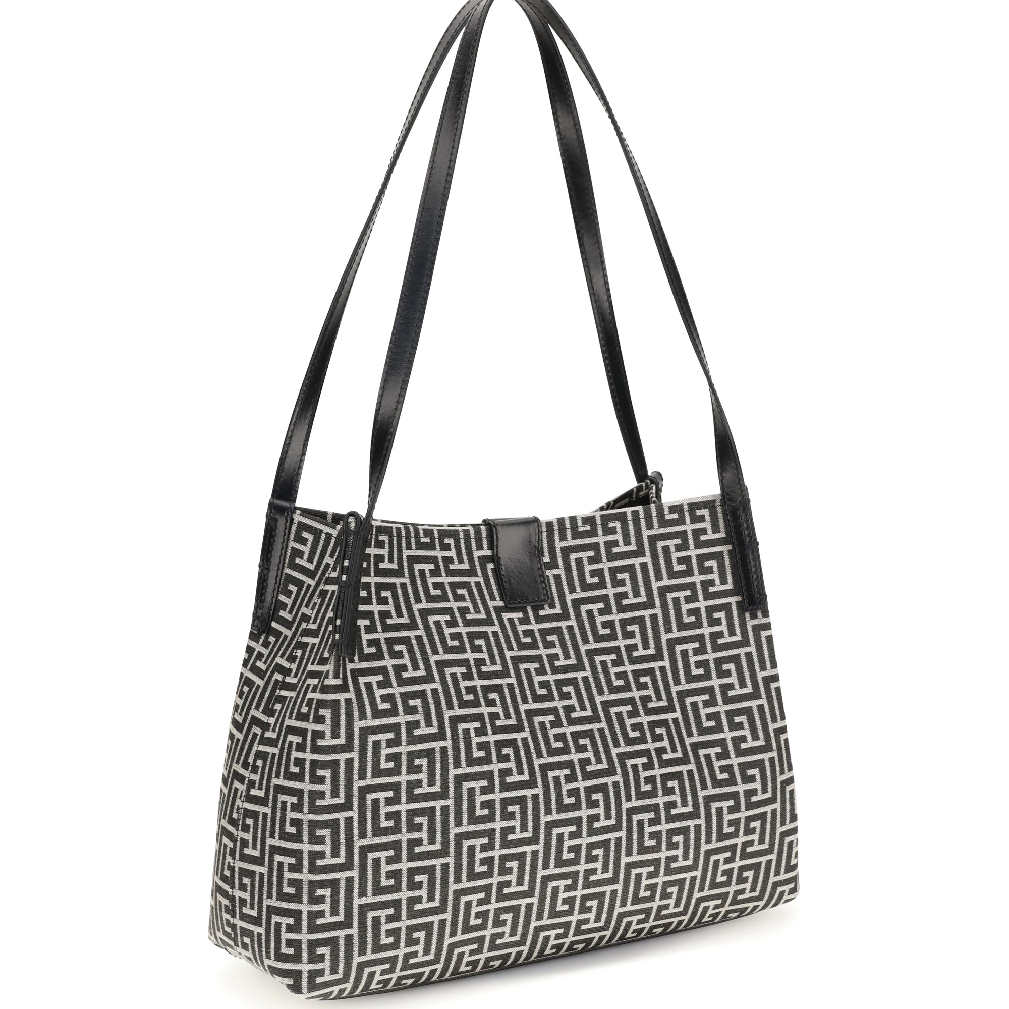 Jacquard and leather Tote Bag