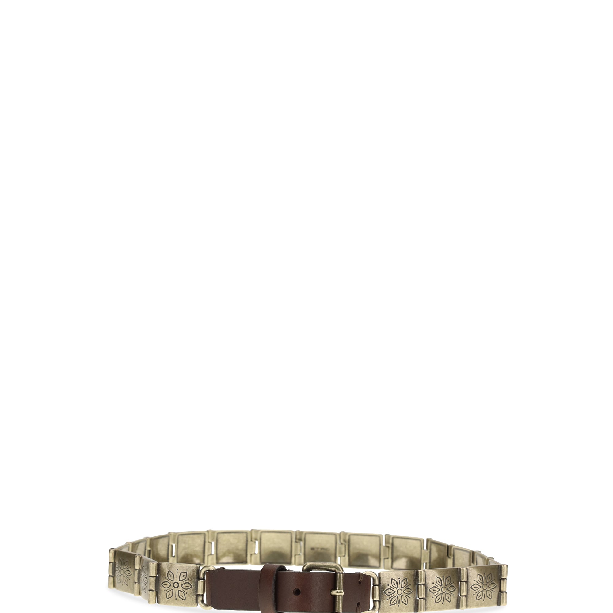 Engraved metal and leather Belt