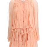 Mini Dress with cape in silk muslin
