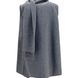 High-neck wool Cape with concealed closure and fringes