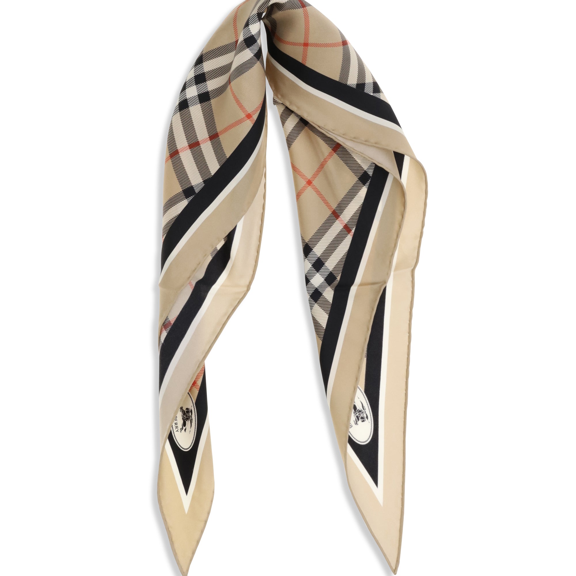 Check silk Scarf with Knight Stamp