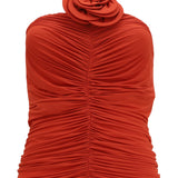 halterneck Dress with floral ruching