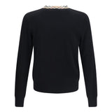 Check trim wool Sweater