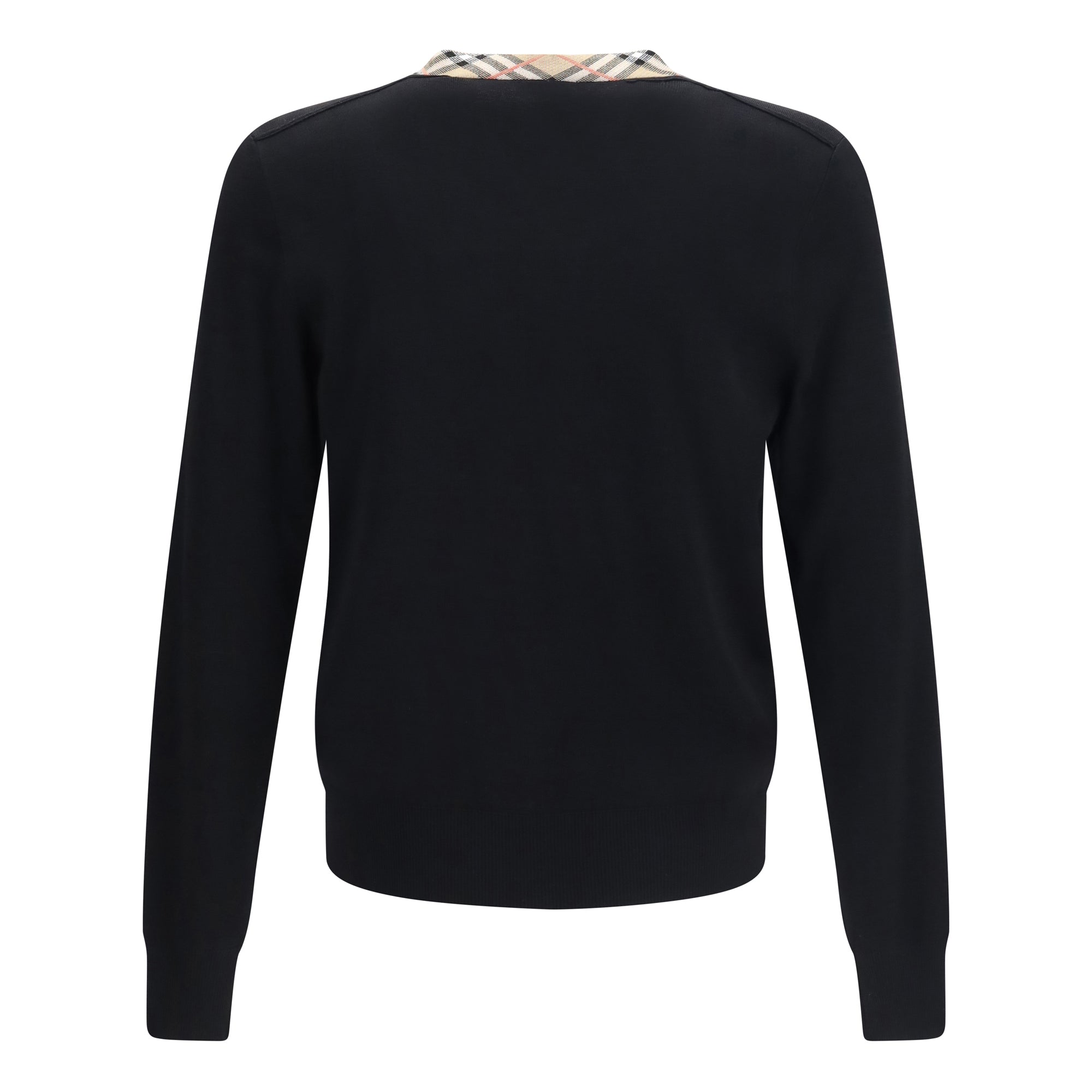 Check trim wool Sweater