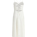 White Cotton Embroidered Midi Dress