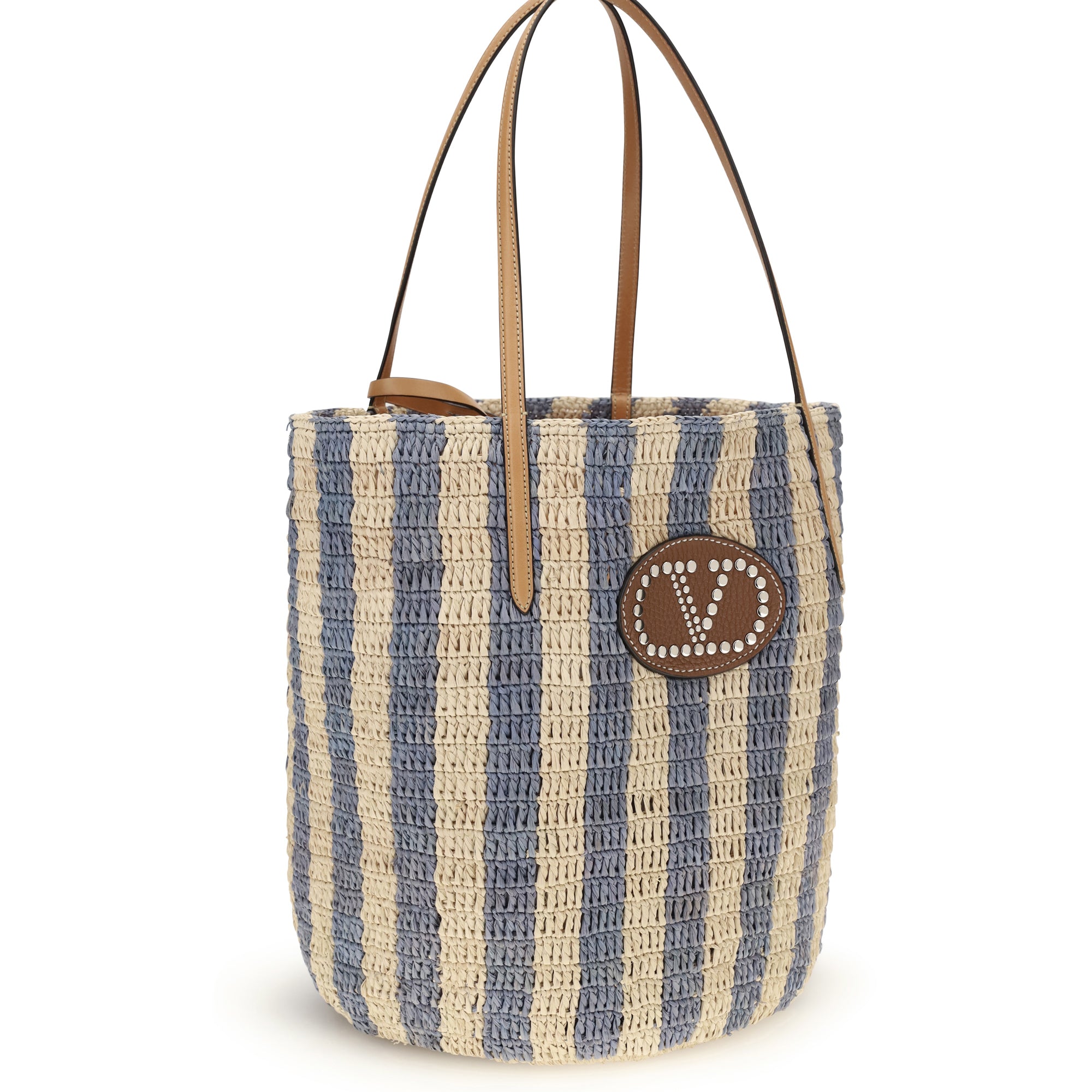 Striped raffia Bucket Bag
