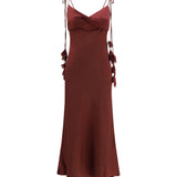 Satin flower midi Dress