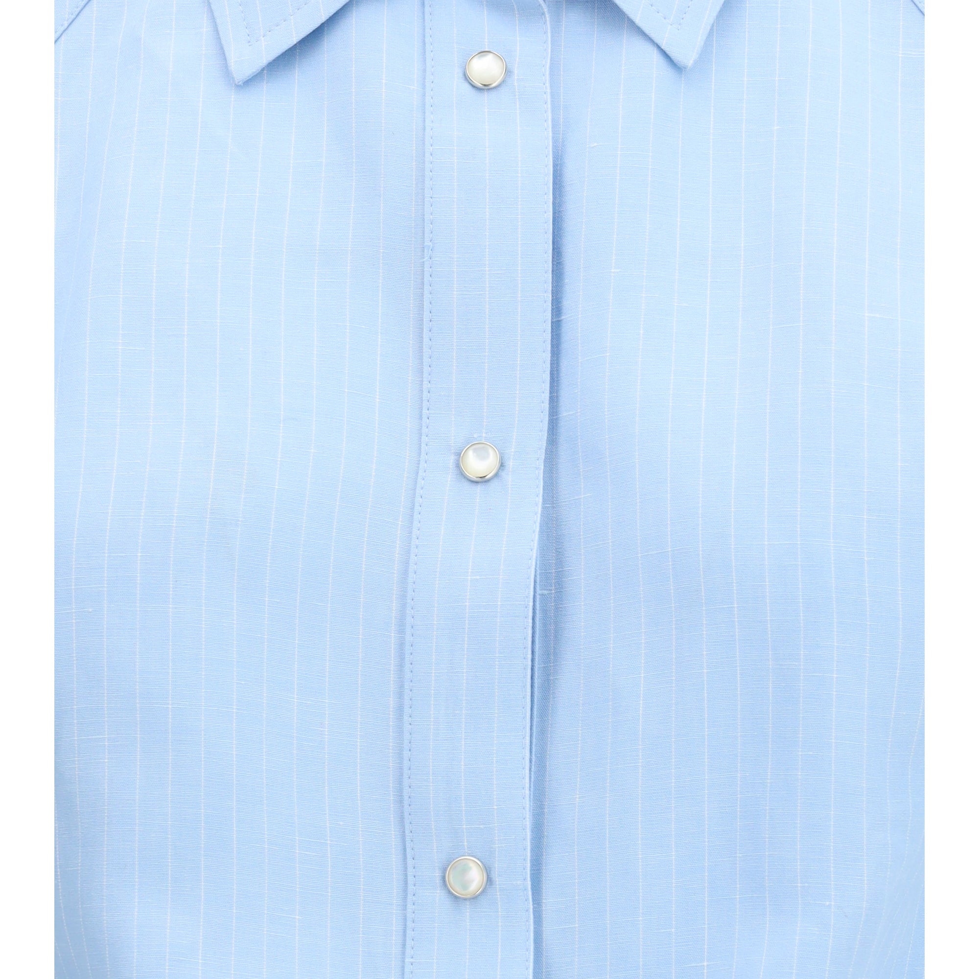 Short-sleeve Shirt in striped viscose and linen canvas