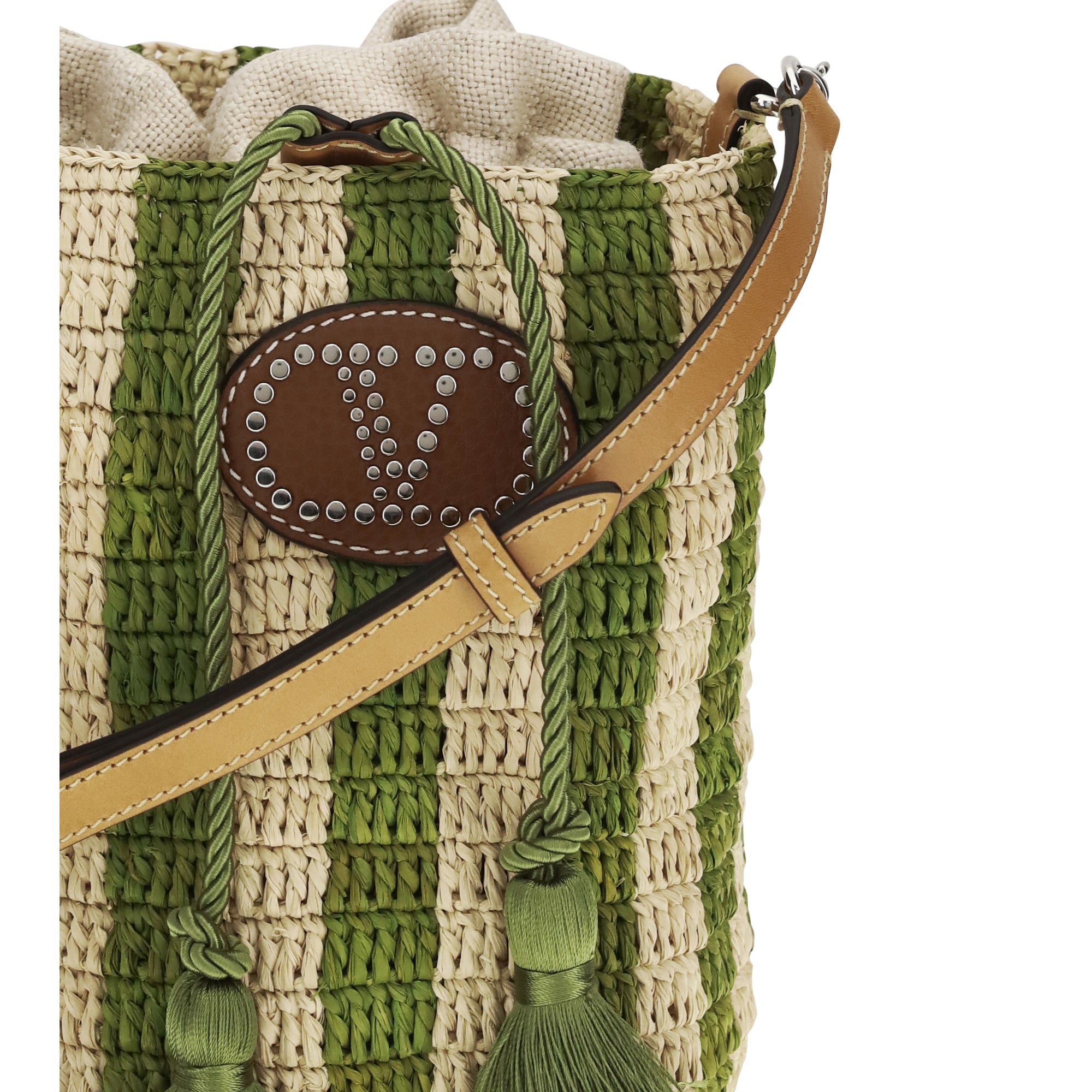 Striped raffia Bucket Bag