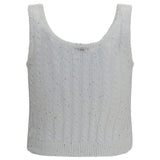 White linen knit Tank Top with sequins