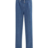 Lightweight denim Pants with drawstring and double pleats