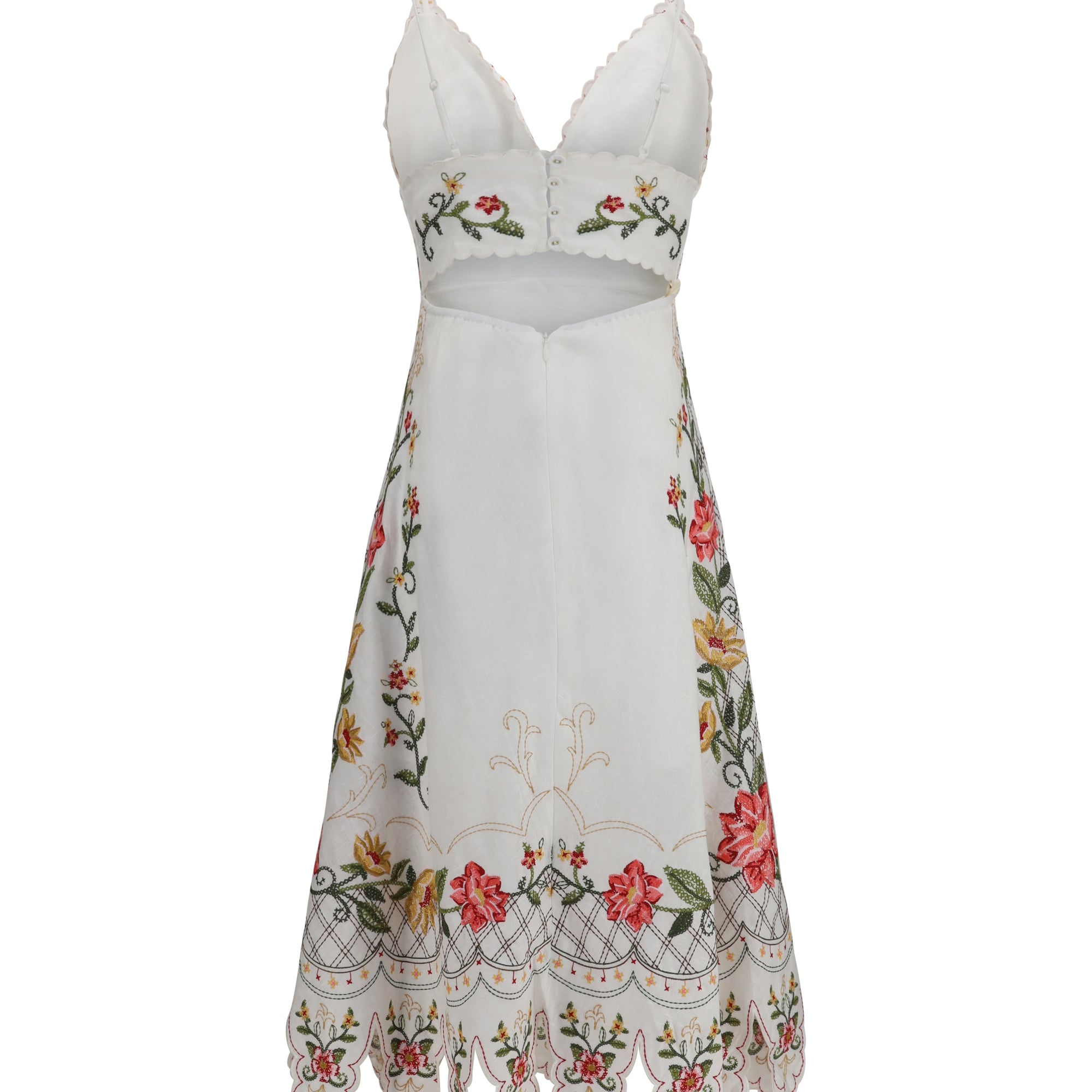 Embroidered midi Dress with asymmetrical hem