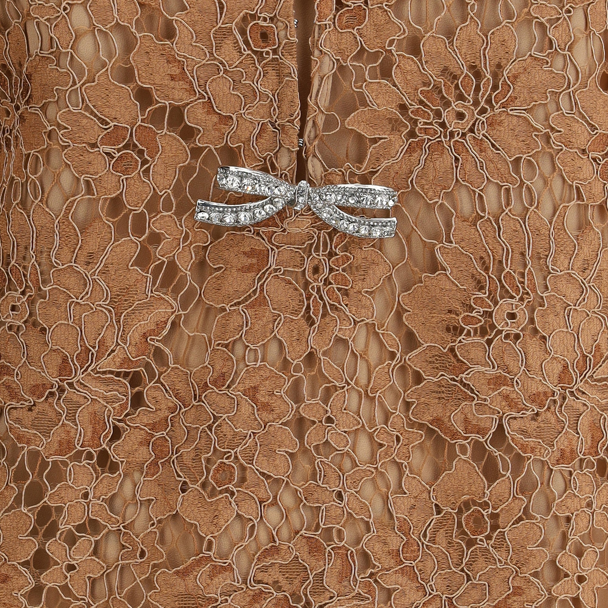 Tan Lace Bow Mini Dress