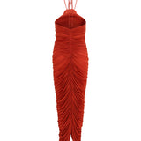 halterneck Dress with floral ruching